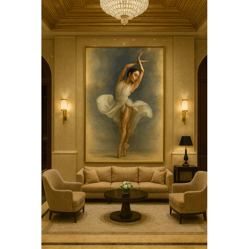 Ethereal Ascension - Limited Edition Ballet Fine Art Print Framed Canvas Wall Art by Kasian Art Studio - Brown Frame, Black