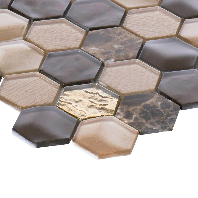 Emperador Marble Mosaic Sheet Tile, Gold/Brown