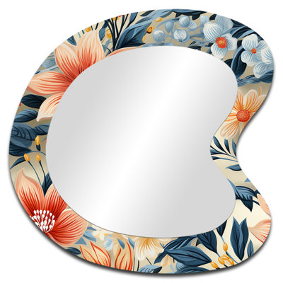 Motif botanique floral terre cuite et bleu Kenilworth - grand miroir mural asymétrique floral, miroir unique de forme irrégulière Cottage