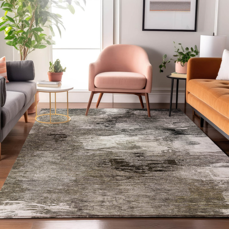 Tapis taupe Cerrito AMF597 lavable à la machine de qualité supérieure, Rectangle 10 pi x 14 pi