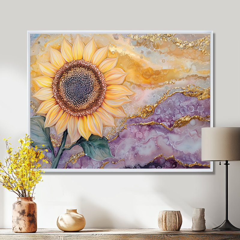 Agate, étreinte d'un tournesol - impression d'art de tournesol, H 34 po x l 44 po, Blanc