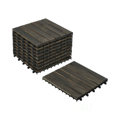 30 tuiles de terrasse emboîtables avec motif rayé, bois franc d'acacia 12 x 12 pouces pour plancher extérieur, patio et balcon
