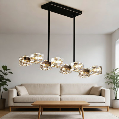 Lustre moderne en cristal avec hauteur réglable, luminaire suspendu 8 lumières pour la salle à manger, l'îlot de cuisine, la chambre à coucher et le salon
