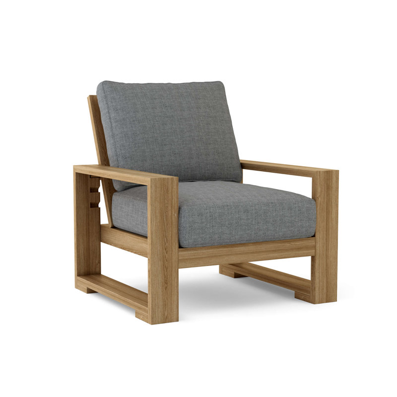 Lochlan Teak Recliner Patio Chair with Sunbrella Cushions, Cast Slate