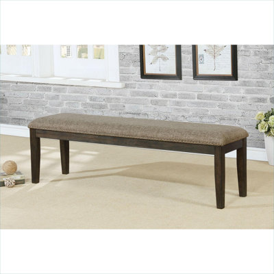 Banc rembourré en bois massif rembourré 2 places 63 pouces gris neutre style rustique transitionnel
