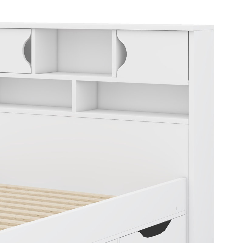 Lit plateforme simple avec bibliothèques et tablettes de rangement, Blanc