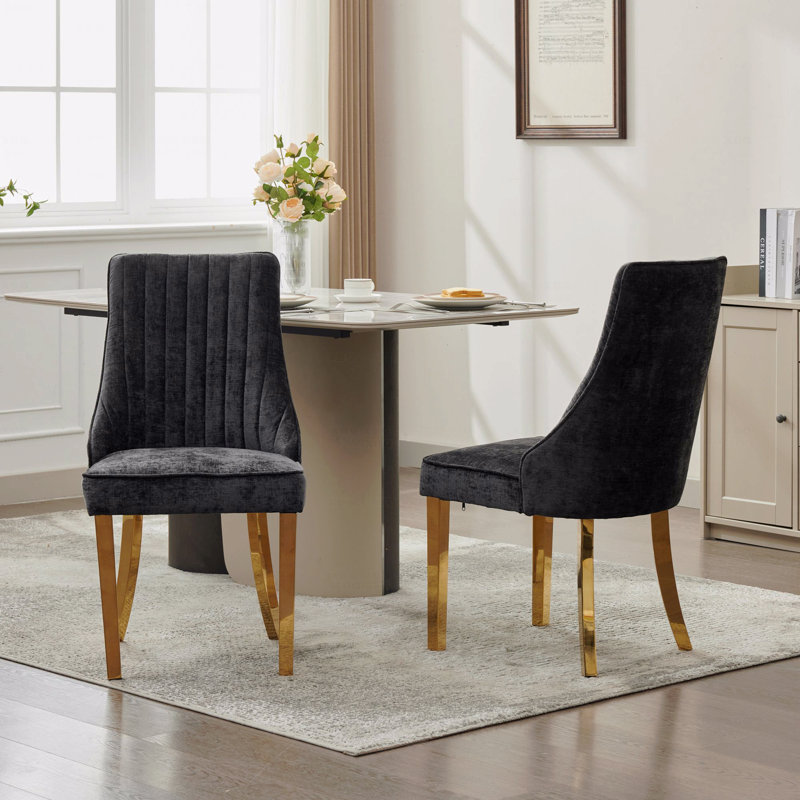 Ensemble de 2 chaises de salle à manger, chaise d'appoint de cuisine Channel, Noir, Doré