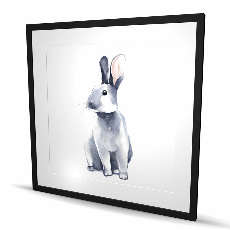 Gray Curious Rabbit - Framed Matted Print for Home Decor