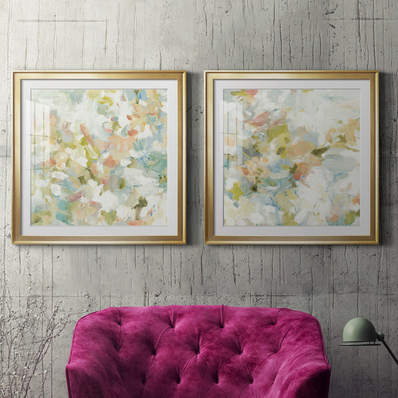 Floral Blush - ensemble de 2 reproductions d'art sur toiles, H 30,5 po x l 61 po x P 1,5 po, Doré