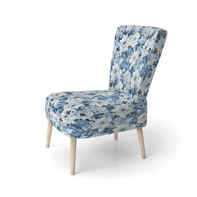 Chaise d'appoint rembourrée bleue et blanche à motif floral III