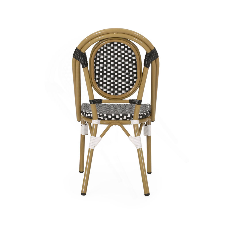 Chaise d'extérieur en polyuréthane et aluminium pour l'extérieur, ensemble de 2, fini noir, imprimé bambou, Noir
