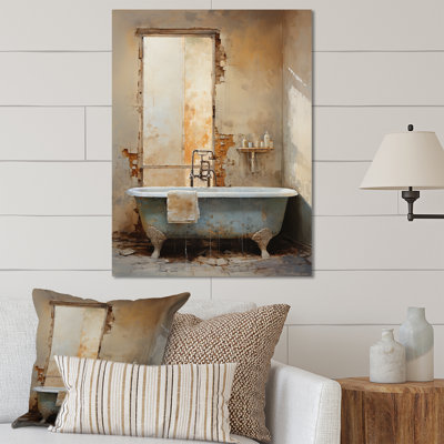 «Beige Industrial Minimalist Bath» - art mural en métal pour salle de bain