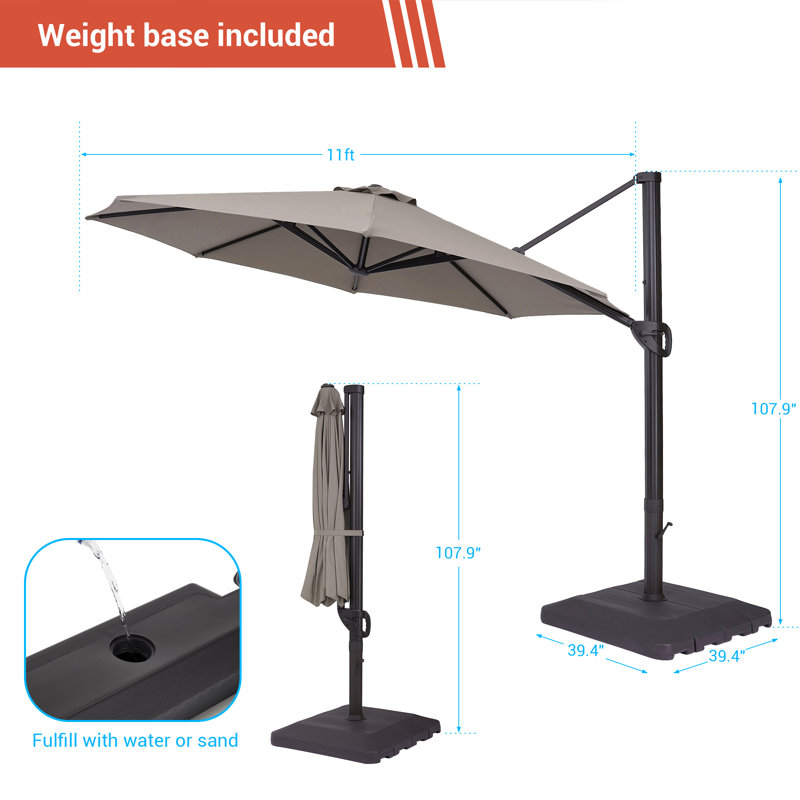 Parasol en porte-à-faux octogonal 11 'Erwina, Gris