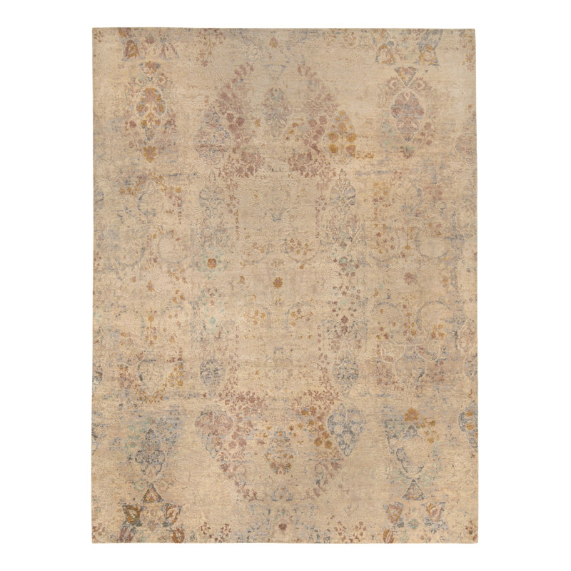 Multicolored Contemporary Silk Wool Blend Rug, Rectangle 6' x 9'