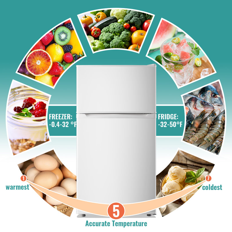 WANAI 3.5 Cu.Ft Mini Fridge with Freezer, Compact Refrigerator for Office, Dorm, Apartment, 7-Level Adjustable Thermostat, 2 Removable Shelves and Bakset, Small Fridge