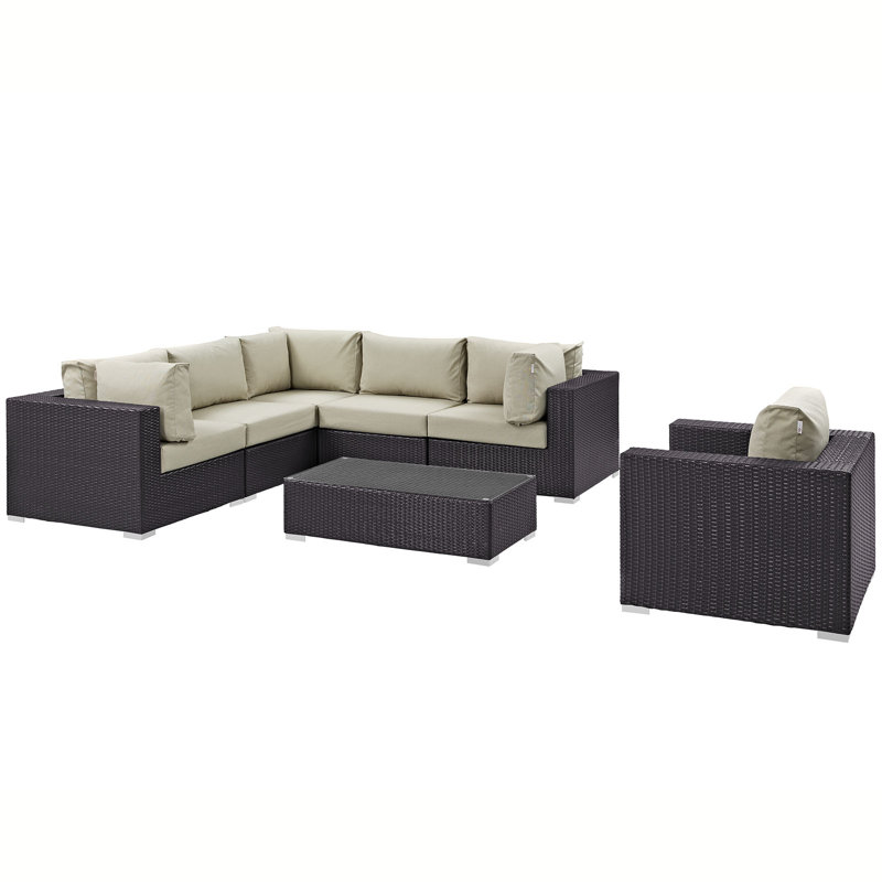 Ensemble de canapé modulaire d'extérieur en rotin et osier de 7 pièces Convene de Modway, Beige
