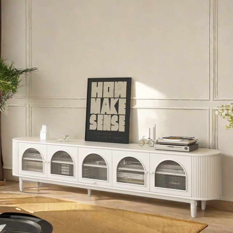 Meuble télé en bois massif de style rétro, 94.48", Blanc