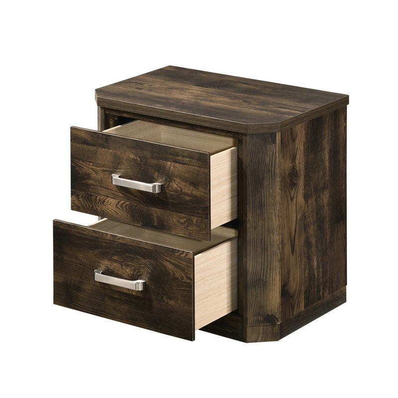 Table de chevet rustique en noyer 2 - Accessoire de chambre sophistiqué avec 2 tiroirs rectangulaires