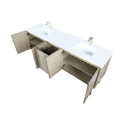 80 In. W Rustic Double Bath Vanity With Quartz Top, Brushed Nickel Faucet Included, Soft - Closing Drawers And Scratch Top Wide Bathroom , Mechanism Stain Counter