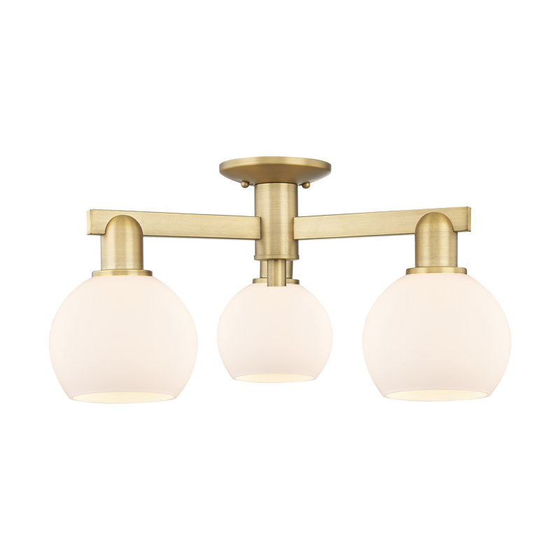 Arcadia - Amberle - Plafonnier semi-encastré 3 lumières 23 po - Finition laiton brossé - Abat-jour blanc mat, Laiton brossé