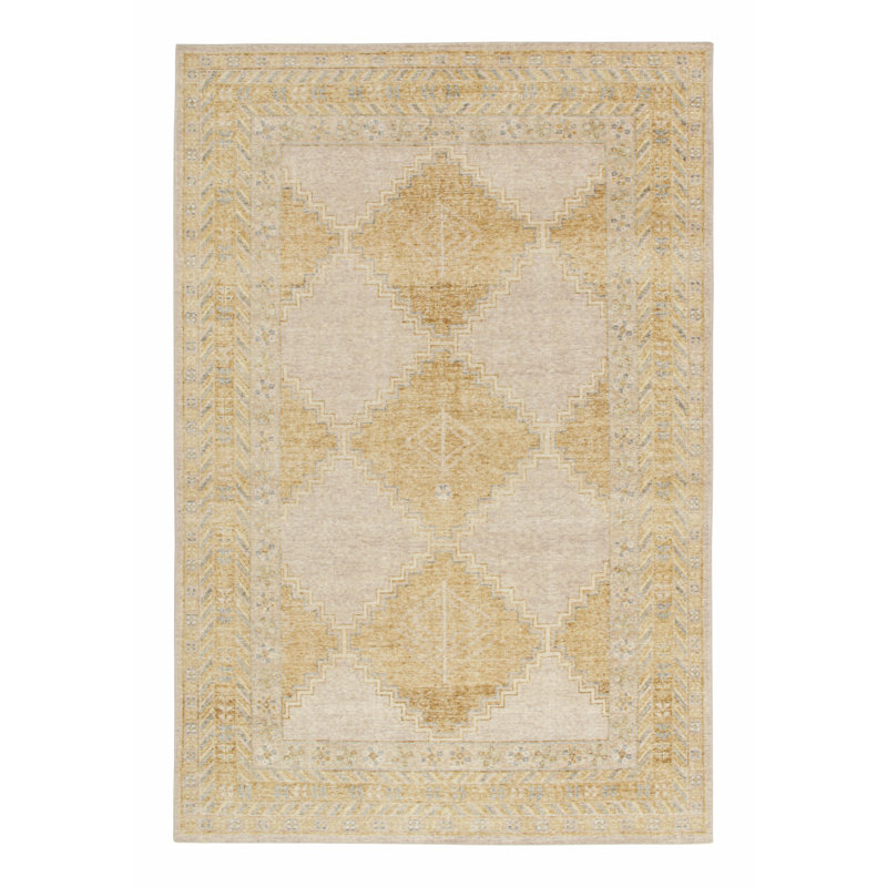 Distressed Homage Hand Knotted Wool Geometric Area Rug, Rectangle 5' x 8'