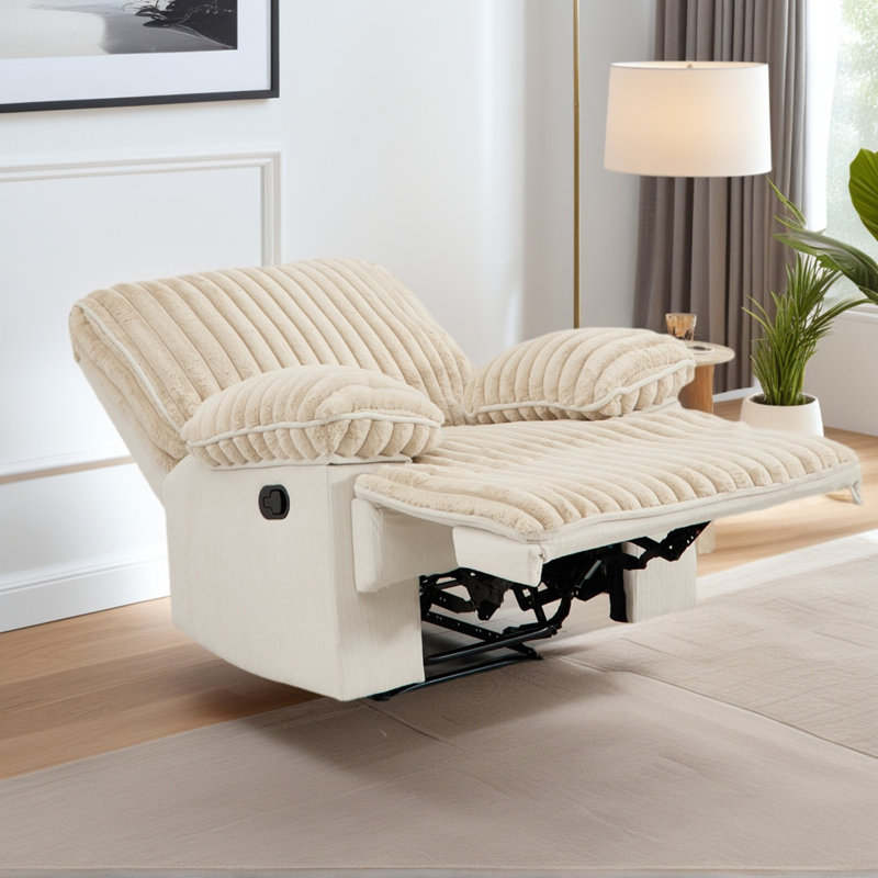 Canapés confortables en velours côtelé, fauteuil inclinable manuel beige avec porte-gobelets pour la maison
