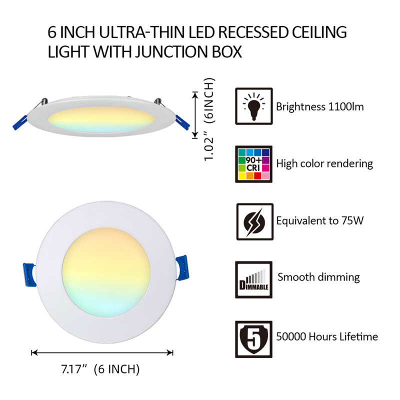Ensemble d'éclairage encastré 7,17 "ultra mince sélectionnable CCT Remodel IC LED