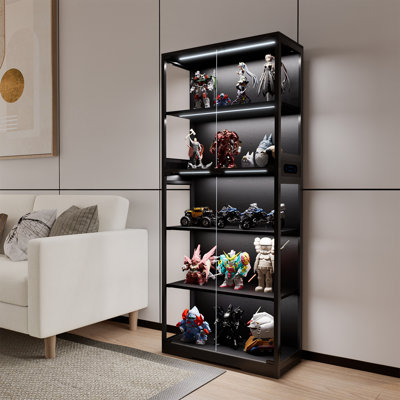5 Tier Glass Display Cabinet, Curio Cabinet, Dining Cabinet, Bookcase With Adjustable LED Lights, Human Sensor by Wrought Studio