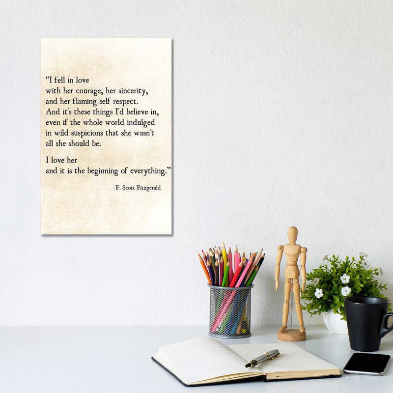 «I Fell In Love» par Debbra Obertanec - Art textuel sur toile tendue, H 12 po x l 8 po x P 0,75 po