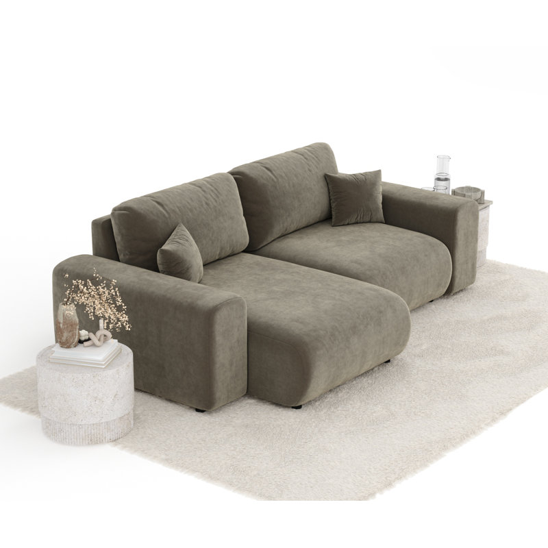 Corner Sofa with square arms, Brown Velvet