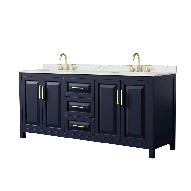 Daria 80'' W Vanity, Blue, Brushed Gold, White Quartz