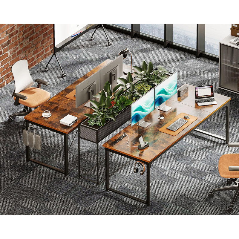 71 Inch Computer Desk With USB Ports, Large Office Desk, Long Study Student Writing Desk, Rustic Brown