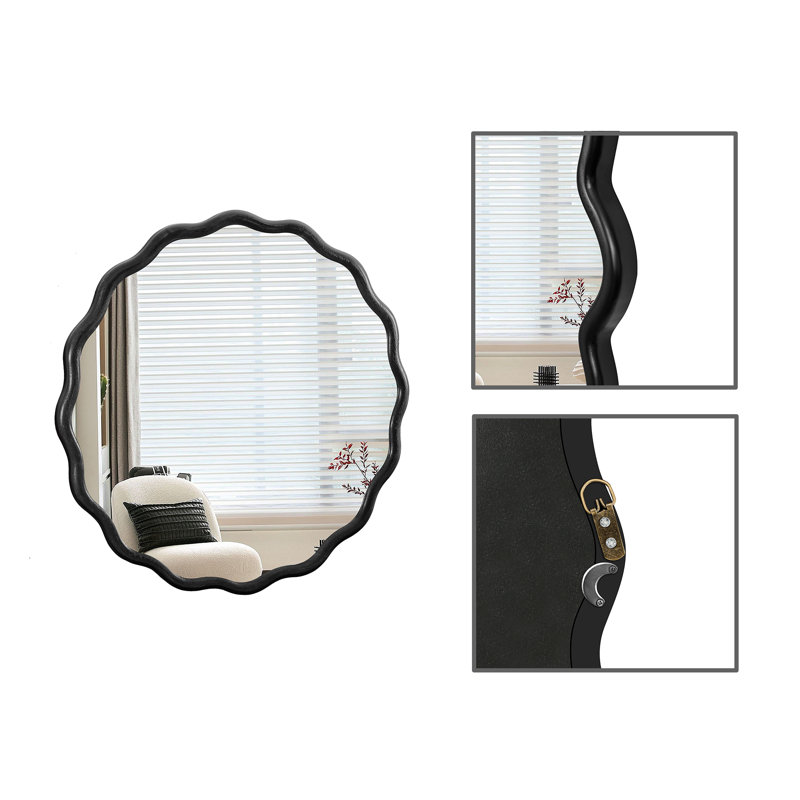 Miroir de salle de bain en bois, 35,6 po x 35,6 po, Noir, noir, noir, noir