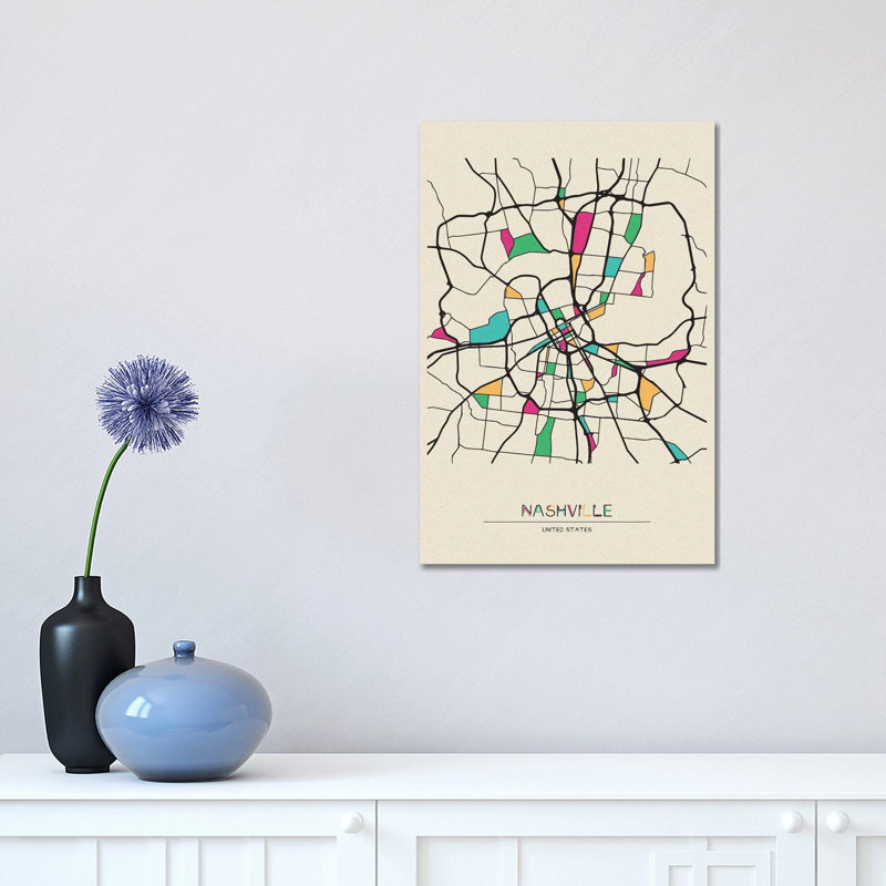 Nashville, Tennessee Map by Ayse Deniz Akerman - Wrapped Canvas Painting, 30.48 cm H x 45.72 cm W