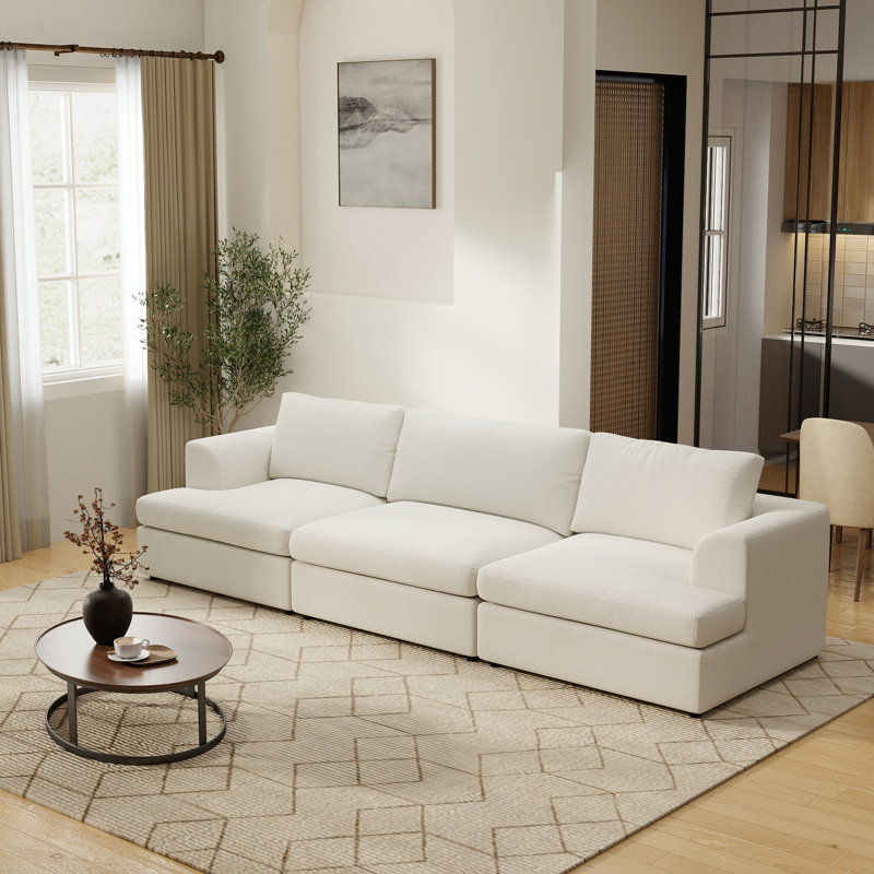 Canapé modulaire rembourré 3 pièces rembourré Boucle, White