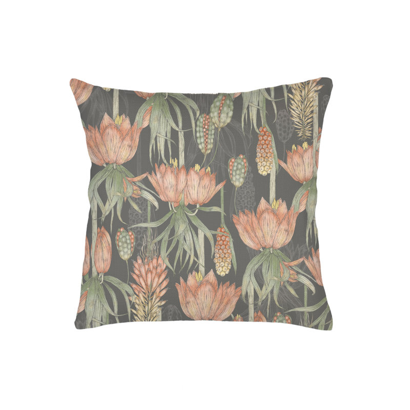Printed Pillows Linen Floral Square Accent Pillow, Gray, Square 26", Polyester