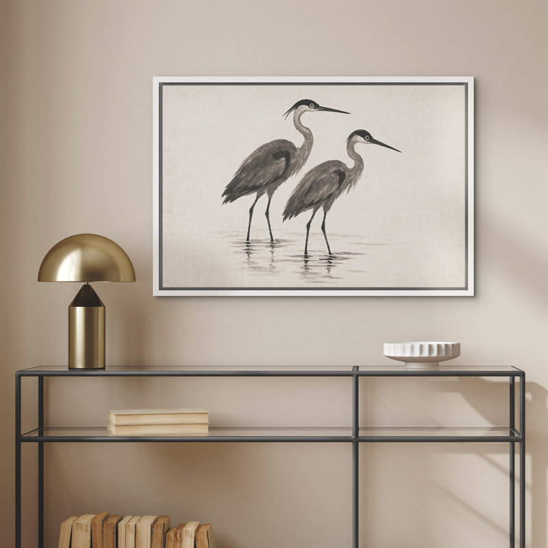 «Heron Bird Illustration Modern Farmhouse Decor», reproduction d'art sur toile encadrée, H 16 po x l 24 po, Blanc