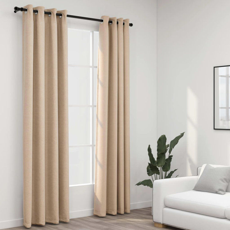 Chaarvi Blackout Curtain Pair, Beige, 140cm Width x 245cm Drop