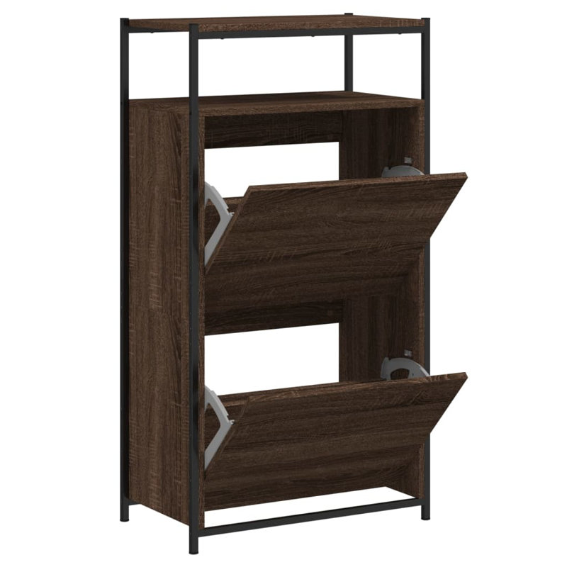 6 Pair Shoe Storage Cabinet, Brown Oak