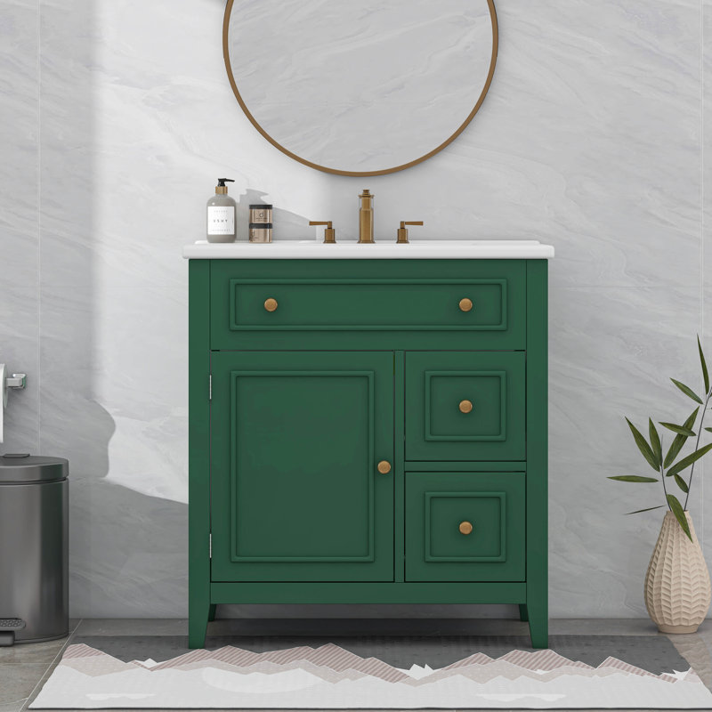 Meuble-lavabo 30 po avec lavabo et 2 tiroirs, Vert