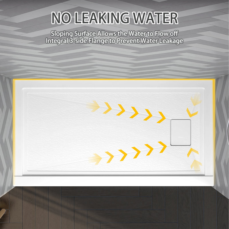60" W × 32" D Acrylic Shower Base Single Threshold for Alcove Installation with Right Drain, Right
