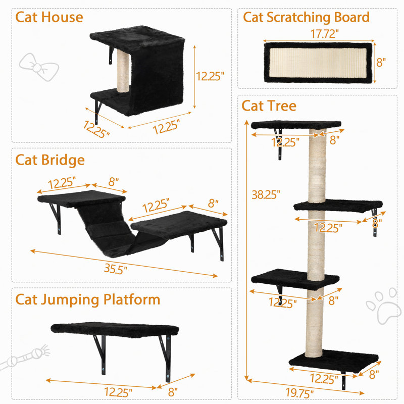 Ensemble de 5 escaliers muraux flottants pour chat