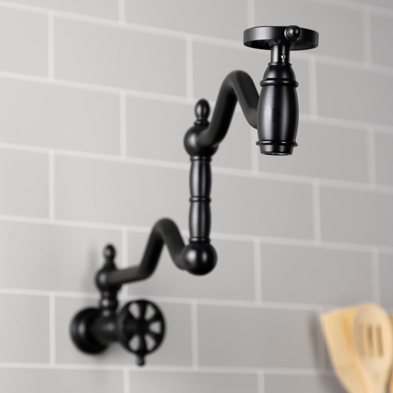 Kingston Brass Belknap Two-Handle 1-Hole Wall Mount Pot Filler Faucet, Matte Black