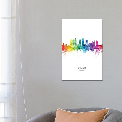 Atlanta Georgia Skyline Rainbow Tall by Michael Tompsett - Wrapped Canvas Print