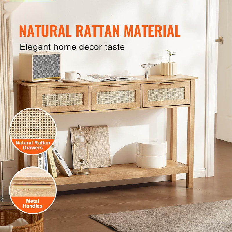 Bay Isle Home™ Rattan Console Table with Storage Drawers Rattan