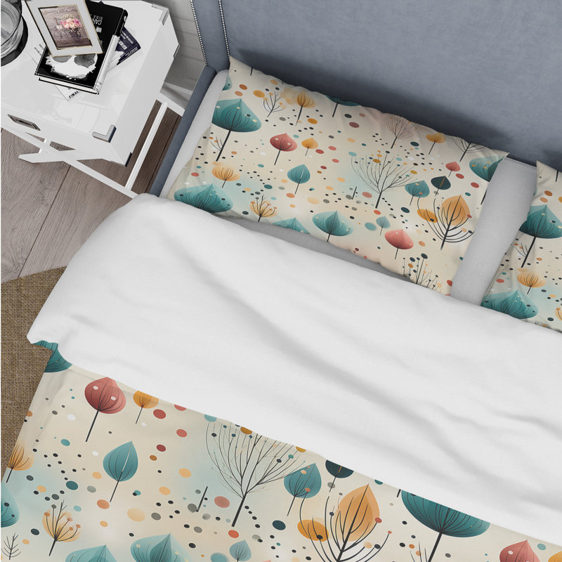 Pastel Colors Forest Pattern - Ensemble de housse de couette botanique, Housse de couette simple + 1 taie décorative stan