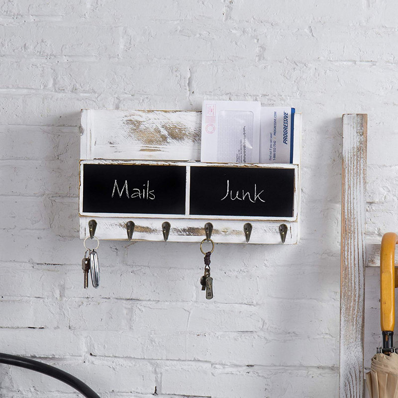 Taniylah 2 Slot Wall Mail Organizer w/ Key Hooks