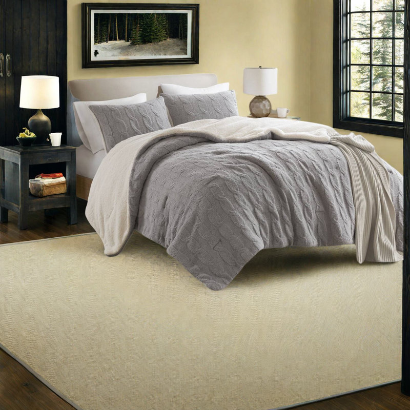 Ensembles de literie confortables en chenille simple, édredon gris avec revers en sherpa pour plus de chaleur