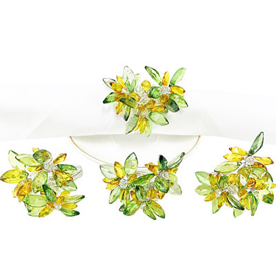 Ensemble de 4 anneaux de serviette uniques à motif de cristaux à fleurs multiples, ensemble de 4