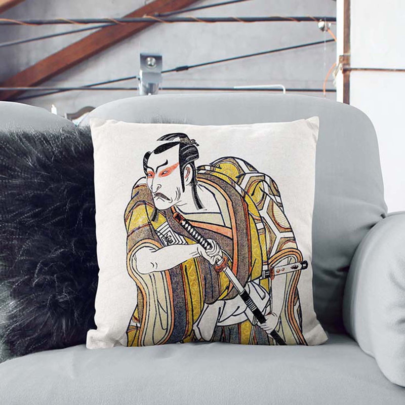 Samurai Drawing a Sword by Katsukawa Shunsho Cushion with Filling, 55cm H x 55cm W x 20cm D, Stone